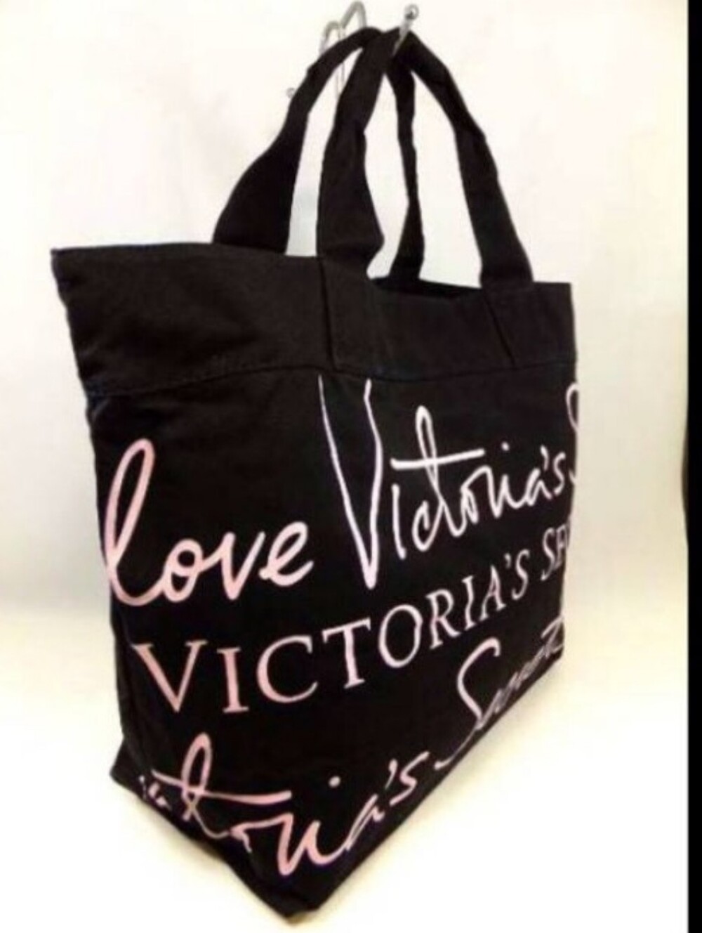 Victorias Secret Vs handbag purse tote Pink Black Canvas Y2k Spellout Script